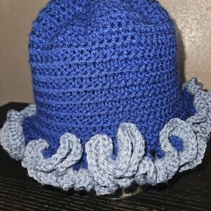Blue and Light Blue Ruffle Crochet Hat